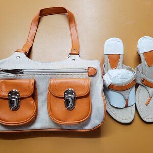 Linen and Orange Handbag and Thongs